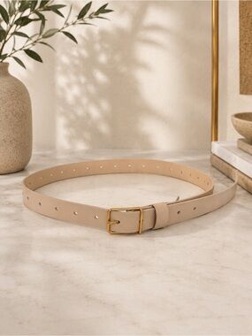 Adolfo Dominguez Beige 100% Leather Belt Gold Buckle M/L